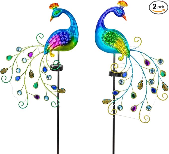 DREAMSOUL 2 Pack Peacock Solar Lights Outdoor, Waterproof Metal Peacock Outdoor by DREAMSOUL