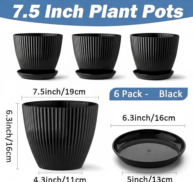 7.5 Inch Black Thickened Plastic Plant Pots - Image 2