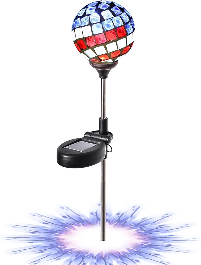 WNP Solar Powered Outdoor Garden Light Stakes Decoration, Mosaic Globe 4th of by WNPMakeYourLifeBeautiful