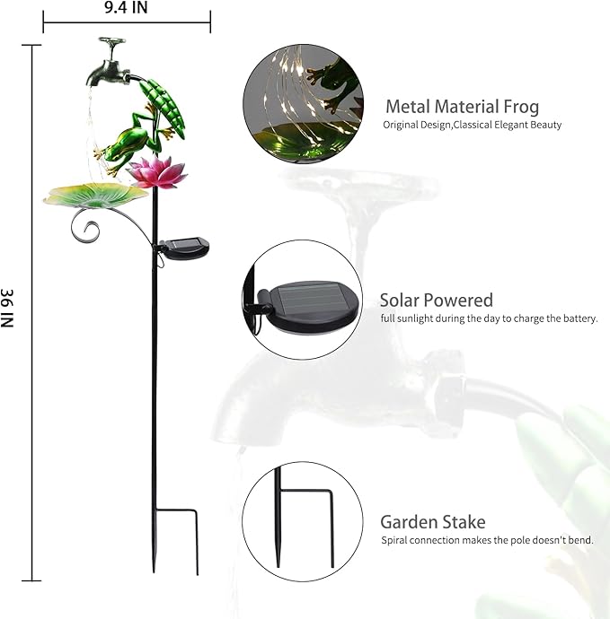 Bshine Frog Solar Outdoor Garden Lights, Waterproof Metal Solar Garden Stakes - Image 2