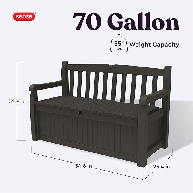 Keter Solana 70 Gallon Storage Bench Deck Box - Image 3