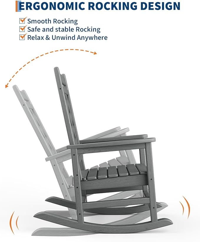 GarveeLife Outdoor Rocking Chair Set of 6, HDPE Weather Resistant Patio Rocking - Image 4