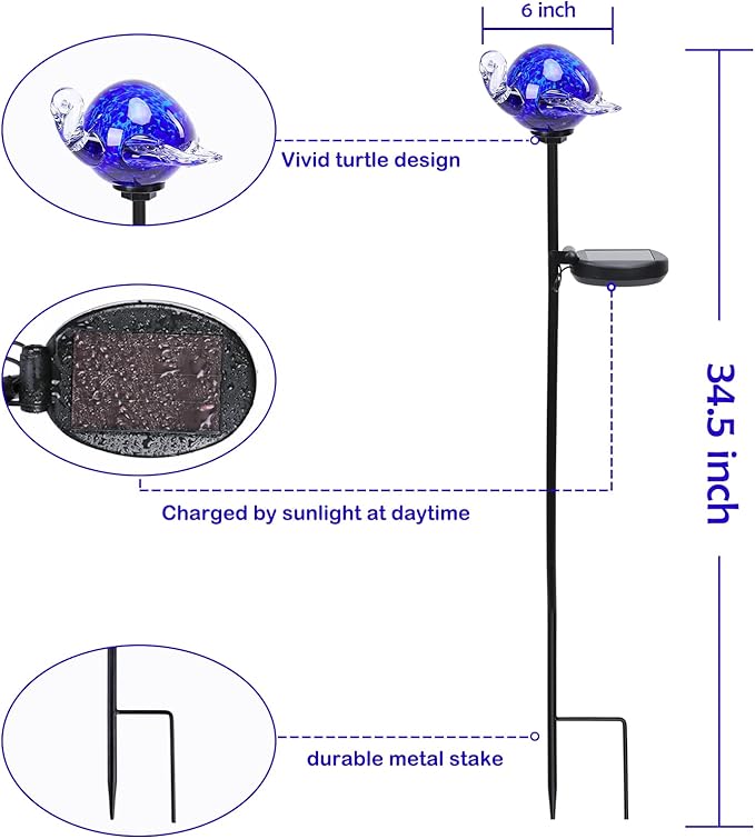 Afirst Decorative Solar Lights Outdoor Solar Turtle Stake Lights Hand Blown - Image 3