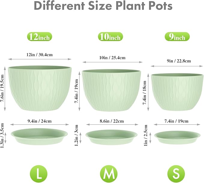 Large Flower Pots 12/10/9 inch, 3 Set Wide Plant Pots - Image 2