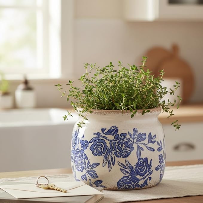 Chinoiserie Ceramic Plant Pot for Garden Decor, 6.29in Rustic Farmhouse Planter - Image 6