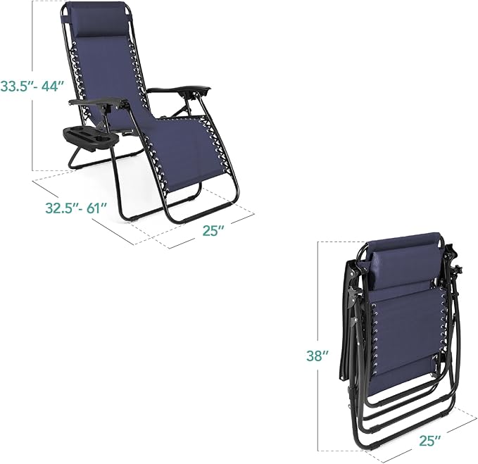 Best Choice Products Set of 2 Adjustable Steel Mesh Zero Gravity Lounge Chair - Image 2