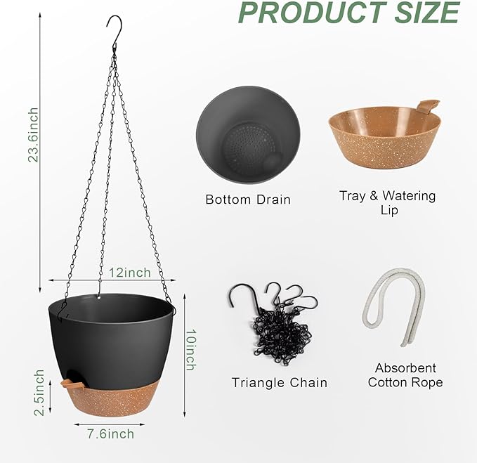 Hanging Planters for Indoor Outdoor Plants, 1 Set Self Watering Hanging Pot - Image 3