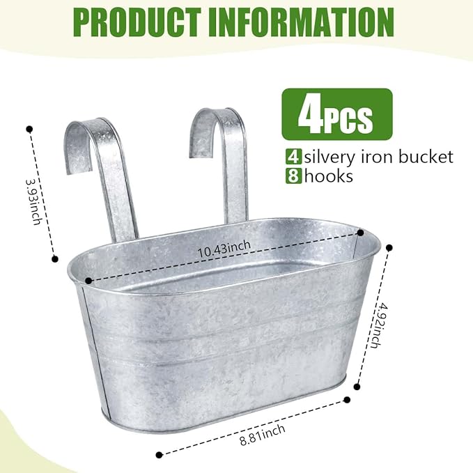 OBTANIM 4 Pack Metal Hanging Flower Pots Iron Railing Planter Outdoor Fence - Image 2