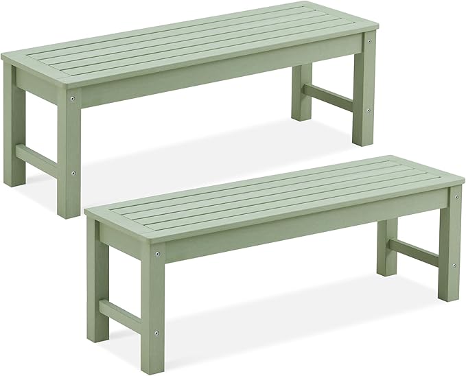 Psilvam 2-Person Outdoor Poly Lumber Patio Backless Bench, Fade-Resistant & by PsilvamGardenFurniture