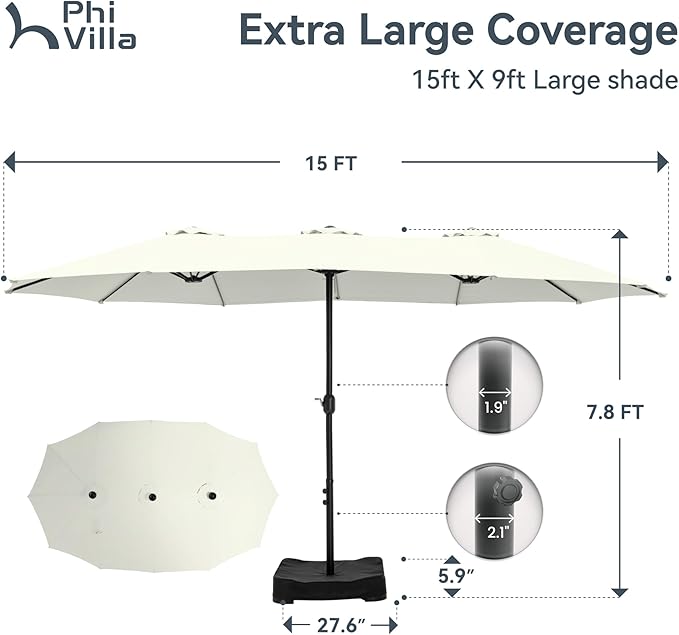 PHI VILLA 15ft Large Patio Umbrellas - Image 6