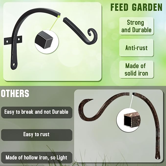 FEED GARDEN 2 Pack 12 Inch Hanging Plant Bracket Wall Hooks Decorative Plant - Image 5