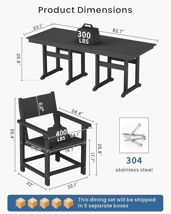 9-Piece Outdoor Dining Set, HDPE Weatherproof Patio Table and Chairs Set - Image 2