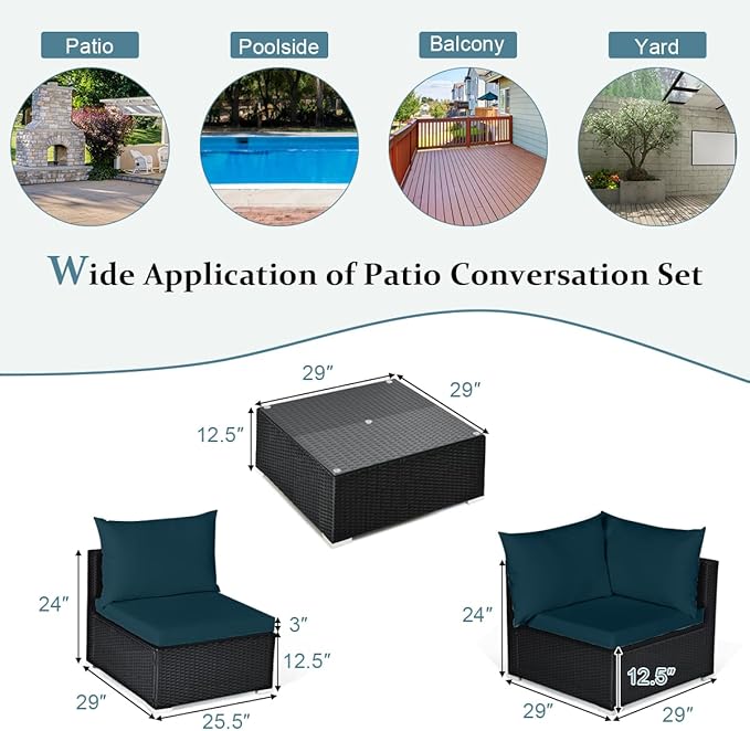 Tangkula 7 Piece Patio Furniture Set, Outdoor Wicker Sectional Sofa - Image 5