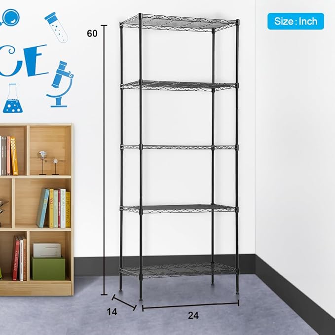 BestOffice | 5-Tier Wire Storage Shelves | 14x24x60 | Black| Heavy-Duty Metal - Image 3