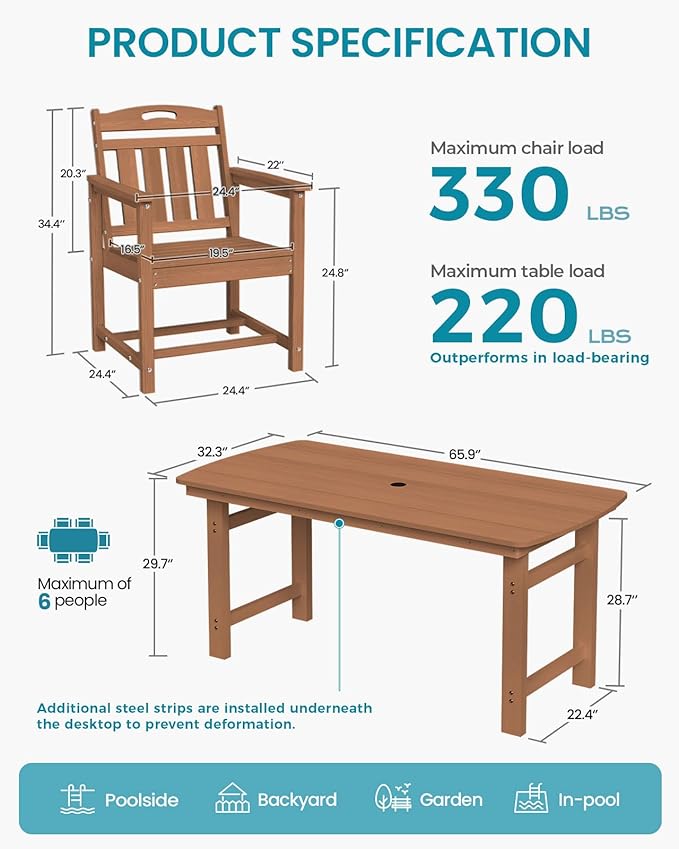 Ciokea Outdoor Patio Dining Chair Set of 2, HDPE Porch Chairs - Image 2