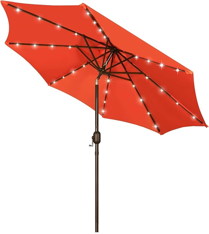 Blissun 9 ft Solar Umbrella, 32 LED Lighted Patio Umbrella, Table Market by Blissun