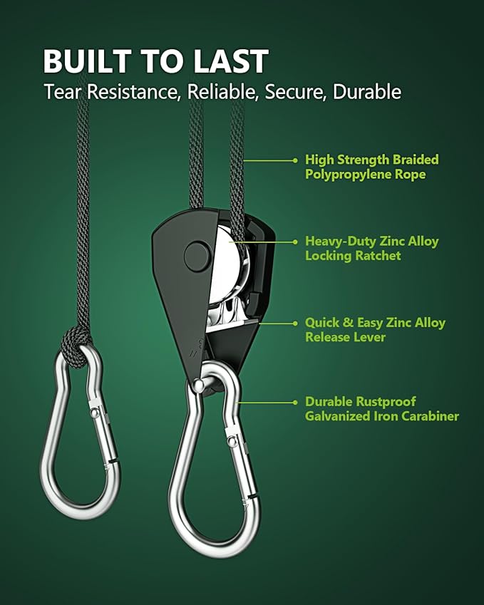 12-Pack 1/8” Adjustable Rope Hanger, Heavy Duty Ratchet Tie Down Strap - Image 3