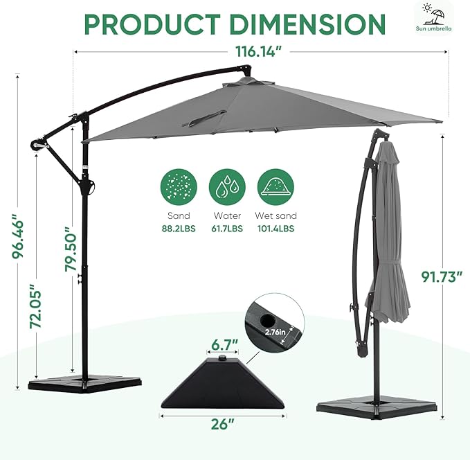 NEWBULIG 10FT Patio Umbrella, Offset Cantilever Outdoor Patio Table Umbrella - Image 8