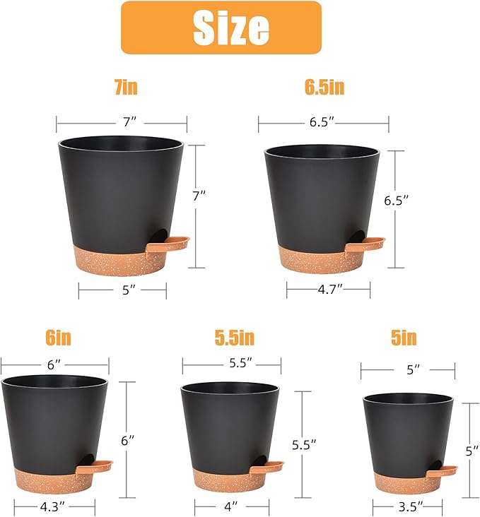 Planters for Indoor Plants 7/6.5/6/5.5/5 Inch, Self Watering Flower Pots - Image 3