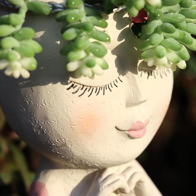 Face Planter Pot with Heart Hands, Resin Head Planter - Image 3