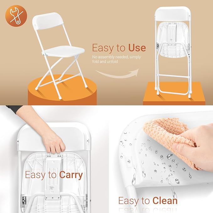 VINGLI 5 Pack White Plastic Folding Chair, Indoor Outdoor Portable Stackable - Image 3