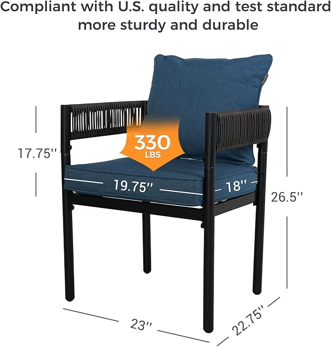 Grand patio Outdoor Dining Set for 6, Metal Woven Wicker Fixed Patio Chairs - Image 6