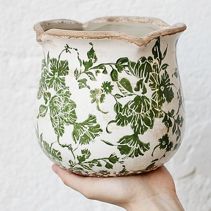 Tuscan Ceramic Plant Pots, 6.11 Inch Vintage Planters - Image 3