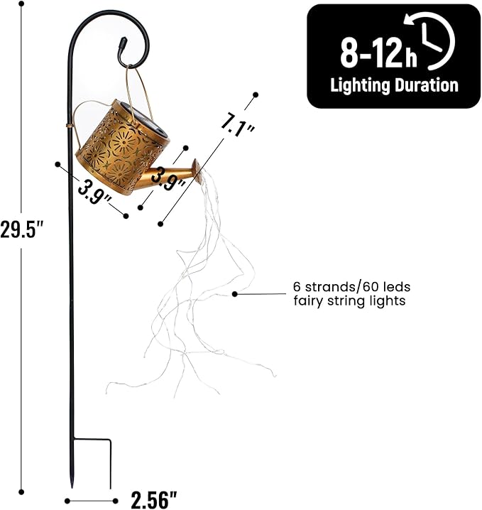 Solar Garden Lights Outdoor Decoration, Metal Solar Watering Can Lights Outdoor - Image 5