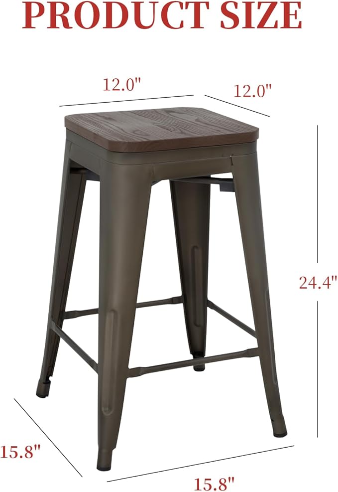 FDW Metal Bar Stools Set of 4 Counter Height Bar Stools 24 Inches Industrial - Image 3