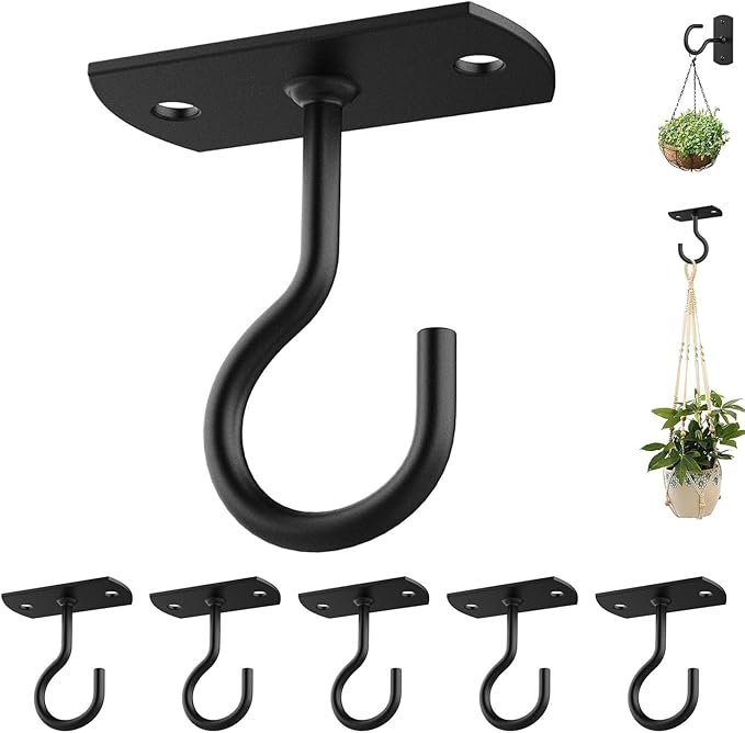 Ceiling Hooks for Hanging Plants 6Pack 2.5in Black by QualityEfficiency