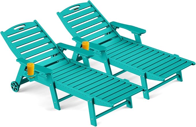 Outdoor Chaise Lounge Chair Set of 2, Patio Lounge Chairs by CIOKEA