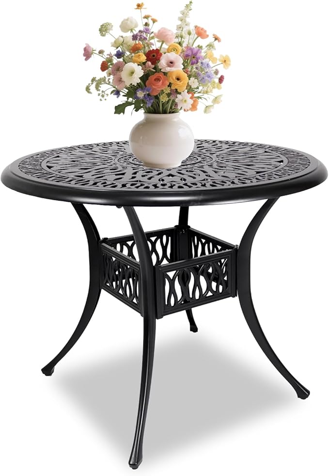 35" Outdoor Dining Table, Cast Aluminum Patio Bistro Table by PATIO-IN