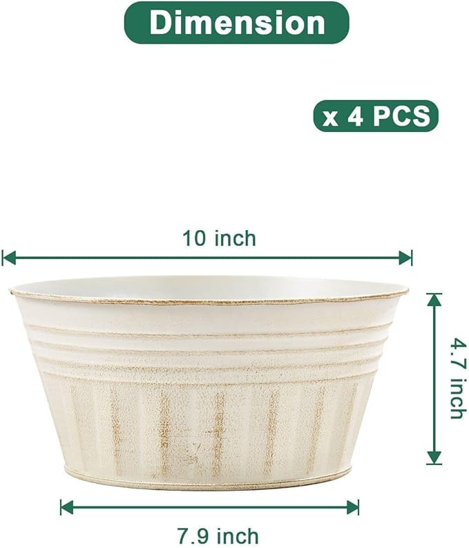 vensovo 10 Inches Beige Metal Rustic Plant Pots - Image 2