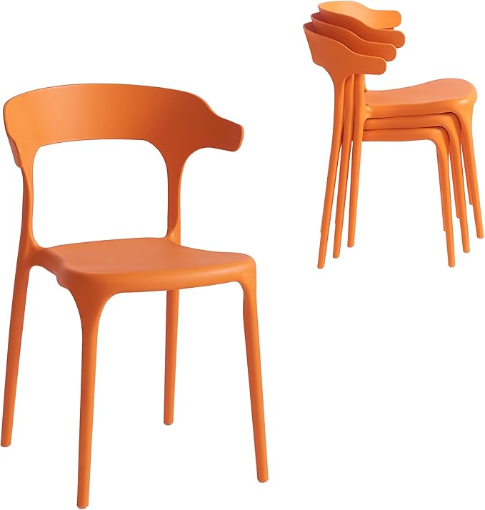 Modern Stackable Dining Chair Set, No Assembly, Plastic Chair, Patio Chair by XDECO