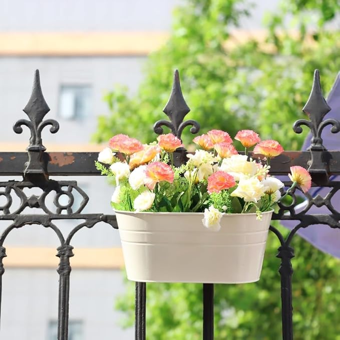 Meltset 3 Pack Metal Iron Hanging Flower Pot, Oval Railing Fence Garden Balcony - Image 4