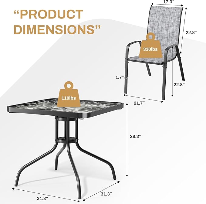 Arlopu 5 Piece Outdoor Patio Dining Set, Porch Furniture - Image 2