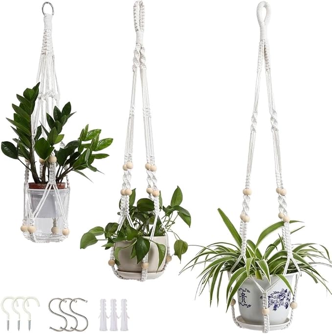 3 Pack Macrame Plant Hanger, Hanging Planters by Feedee