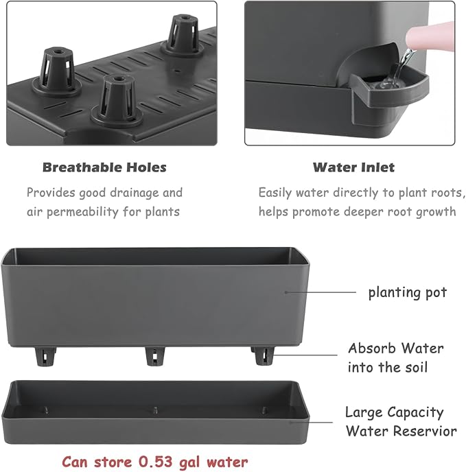 2 Pack Rectangle Self Watering Pots - Image 4