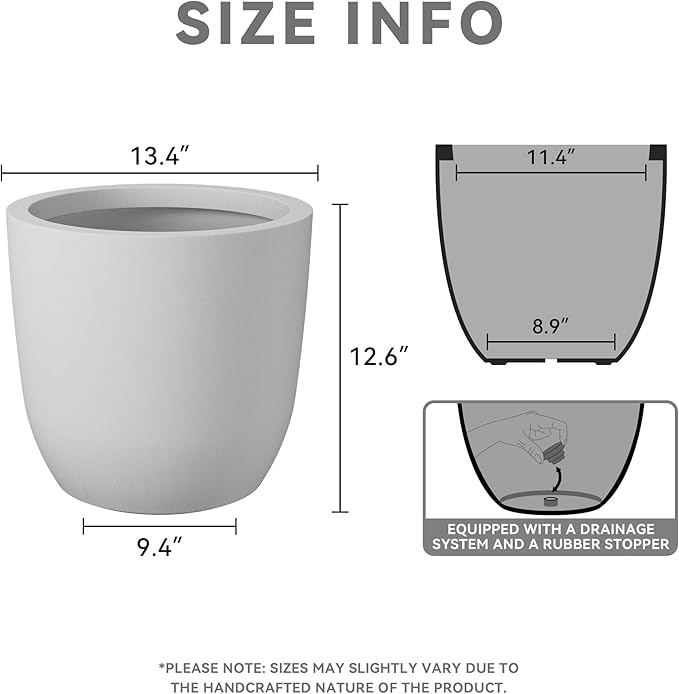 Kante 13.4" Dia Round Concrete Planter, Large Outdoor Modern Indoor Decorative - Image 8