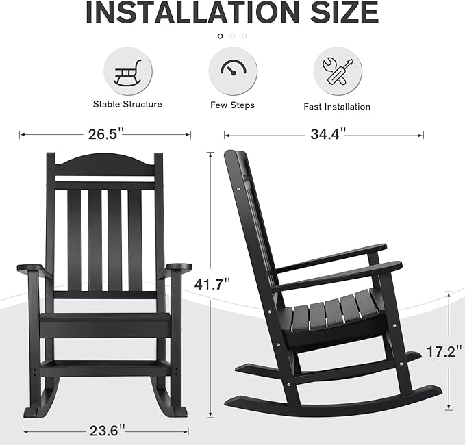 Devoko HDPE Rocking Chair Plastic Outdoor Indoor Patio Rocker Chair High Back - Image 3