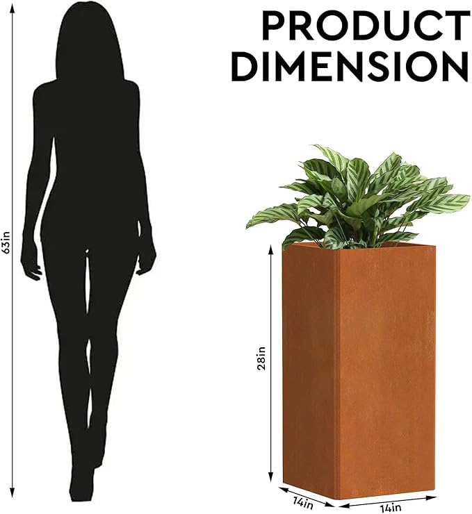 28 Inch Co rten Steel Planter-Modern Square Metal Outdoor Planters - Image 3