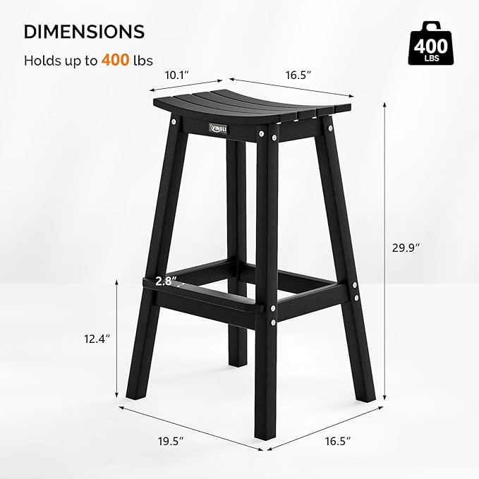 VINGLI 29" Outdoor Bar Stools Set of 2, HDPE Poly Lumber Bar Chairs - Image 3