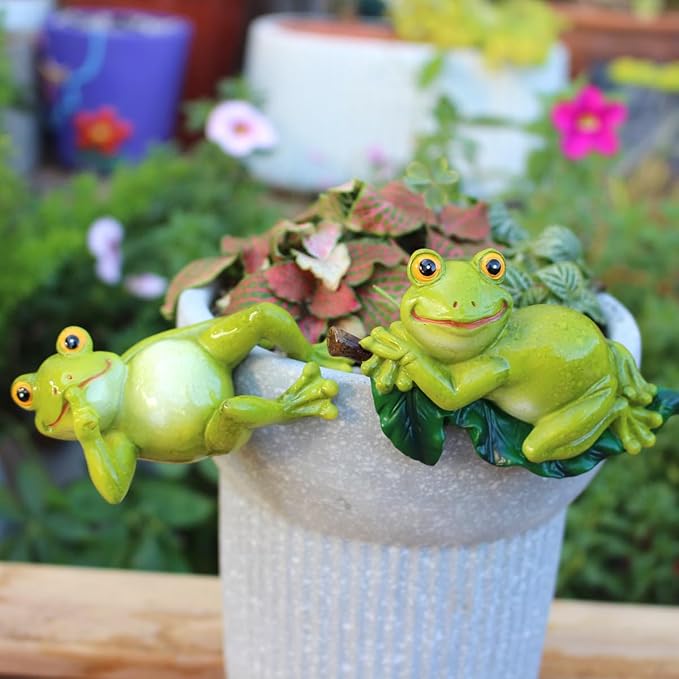 Set of 2 Funny Frog Statues Outdoor Flower Pot Hugger, Resin Hanging Frog - Image 8