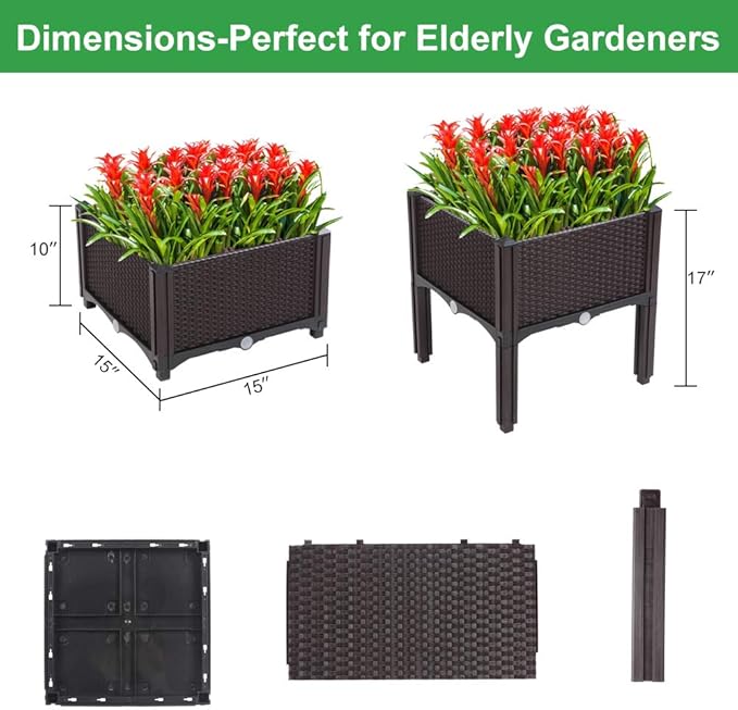 VINGLI Square Raised Garden Bed, Self-Watering Plastic Planter - Image 3