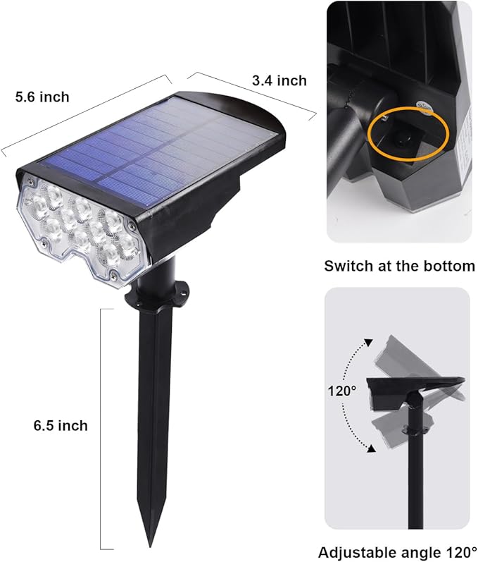 4 Pack Solar Powered Outdoor Spot Lights Outside Waterproof 20 LEDs Landscape - Image 9