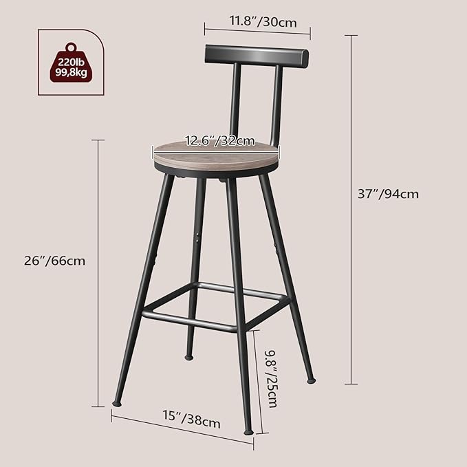 Bar Stools, Metal Frame, Adjustable Feet, Easy Assembly, - Image 3
