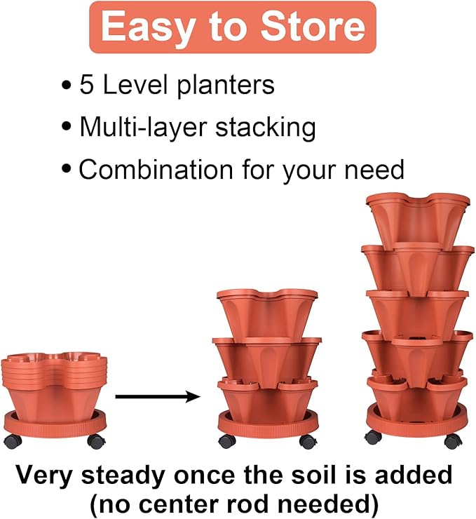 DUNCHATY Stackable Planters 5 Tier Vertical Garden Planting Tower Planters - Image 6
