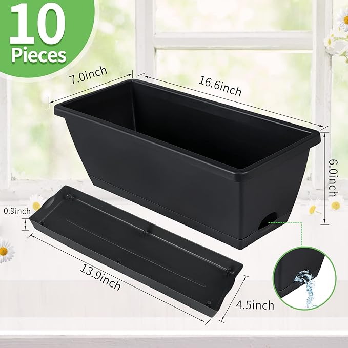 Window Box Planter, 10 Pack Plastic Vegetable Flower Planters Boxes 17 Inches - Image 2