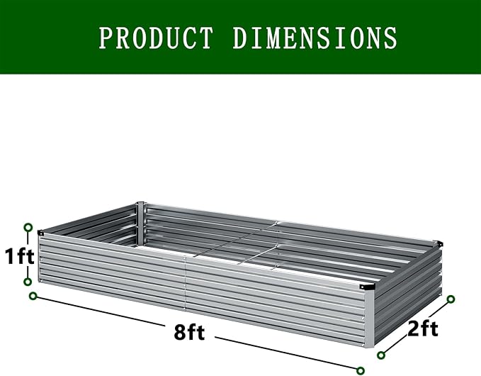 8×2×1FT Galvanized Raised Garden Bed Kit, Metal Planter Boxes，Large Outdoor - Image 2