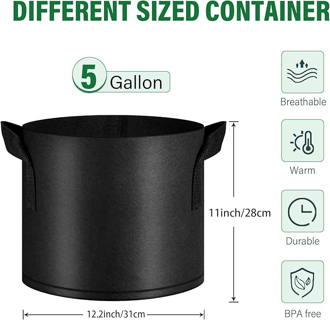 12 Pack Grow Bags 5 Gallon, 300G Heavy Duty Thickened Non-Woven Plant Bag Plant - Image 2